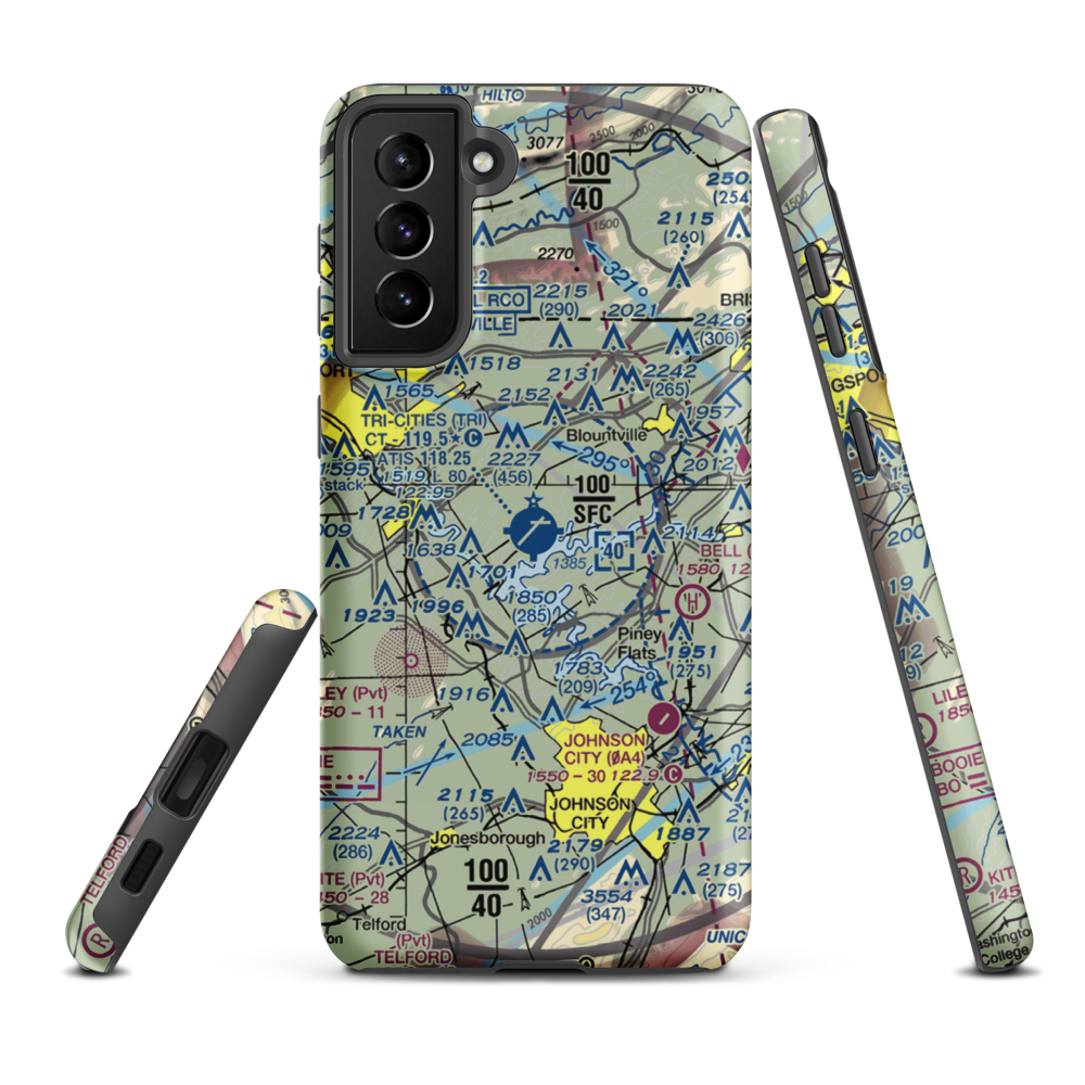 Tri-Cities Regional TN/VA Airport (TRI) VFR Sectional Samsung Phone Case Samsung Galaxy S21 FE model shown