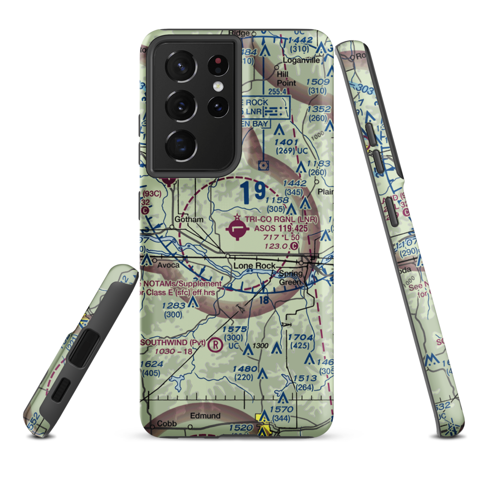 Tri-County Regional Airport (LNR) VFR Sectional Samsung Phone Case Samsung Galaxy S21 Plus model shown