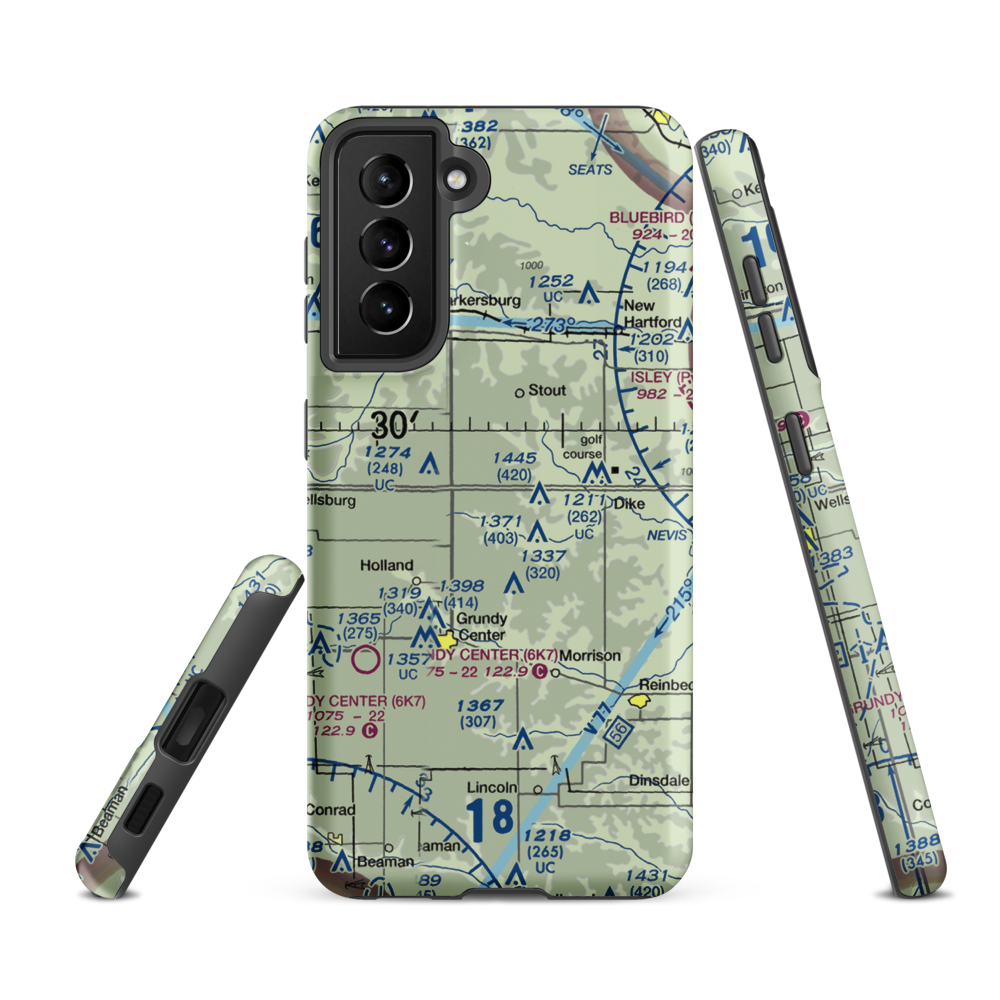 Triple J Airport (4IA9) VFR Sectional Samsung Phone Case Samsung Galaxy S21 FE model shown