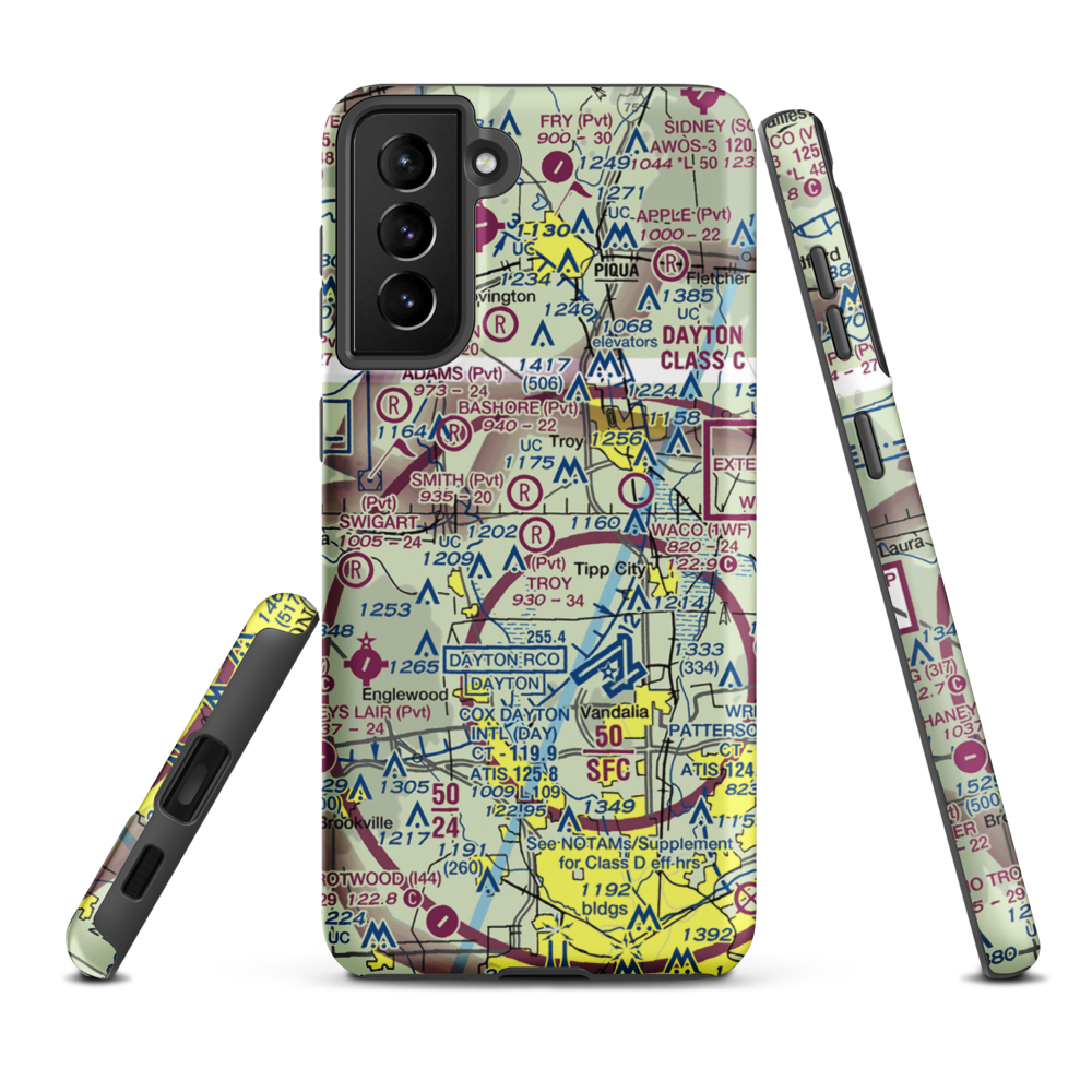 Troy Skypark Airport (OH71) VFR Sectional Samsung Phone Case Samsung Galaxy S21 Plus model shown