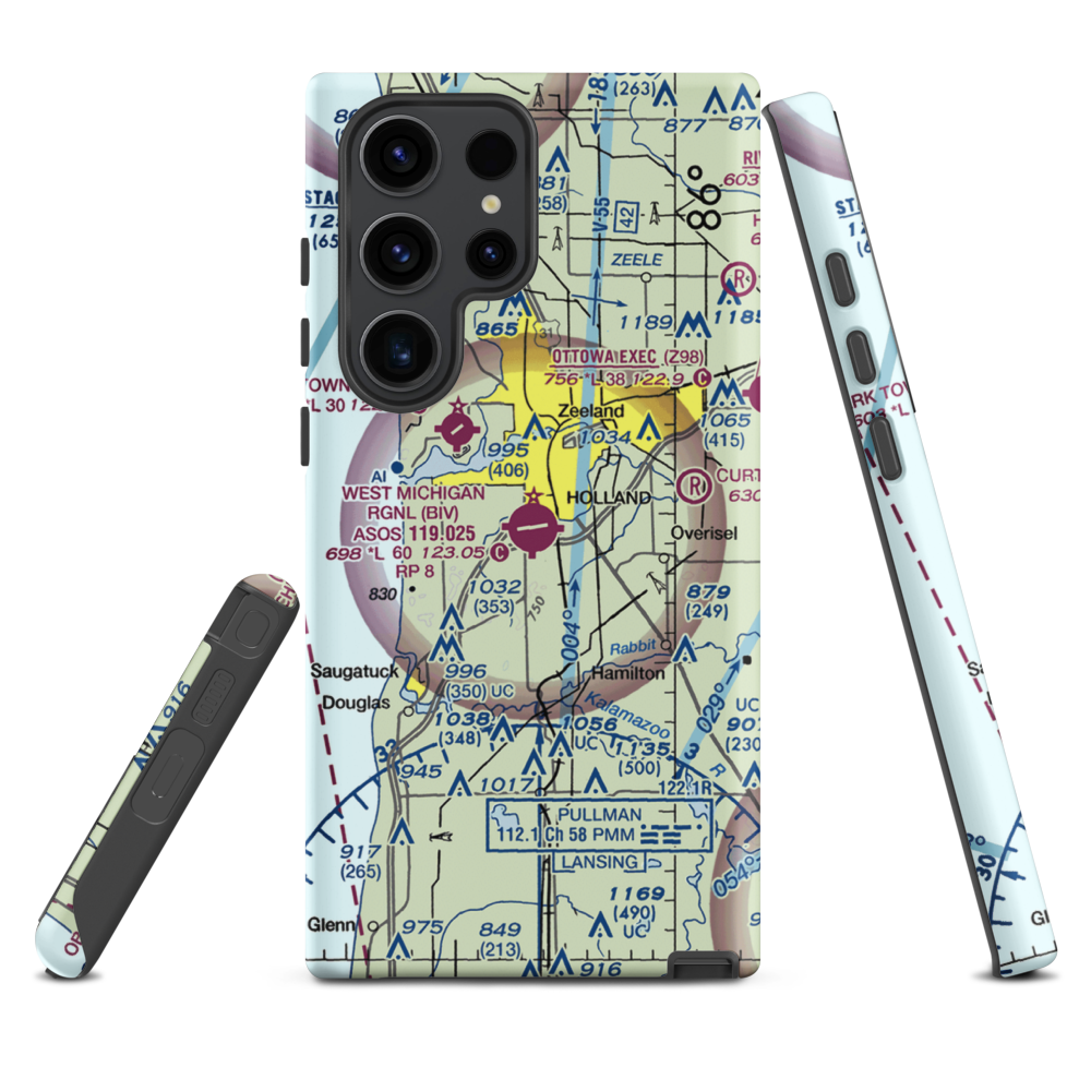 Tulip City Airport (BIV) VFR Sectional Samsung Phone Case Samsung Galaxy S23 Ultra model shown