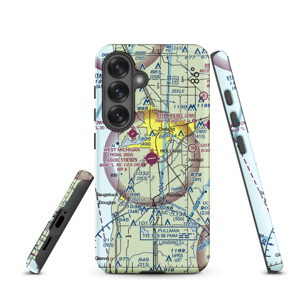 Tulip City Airport (BIV) VFR Sectional Samsung Phone Case Samsung Galaxy S25 model shown