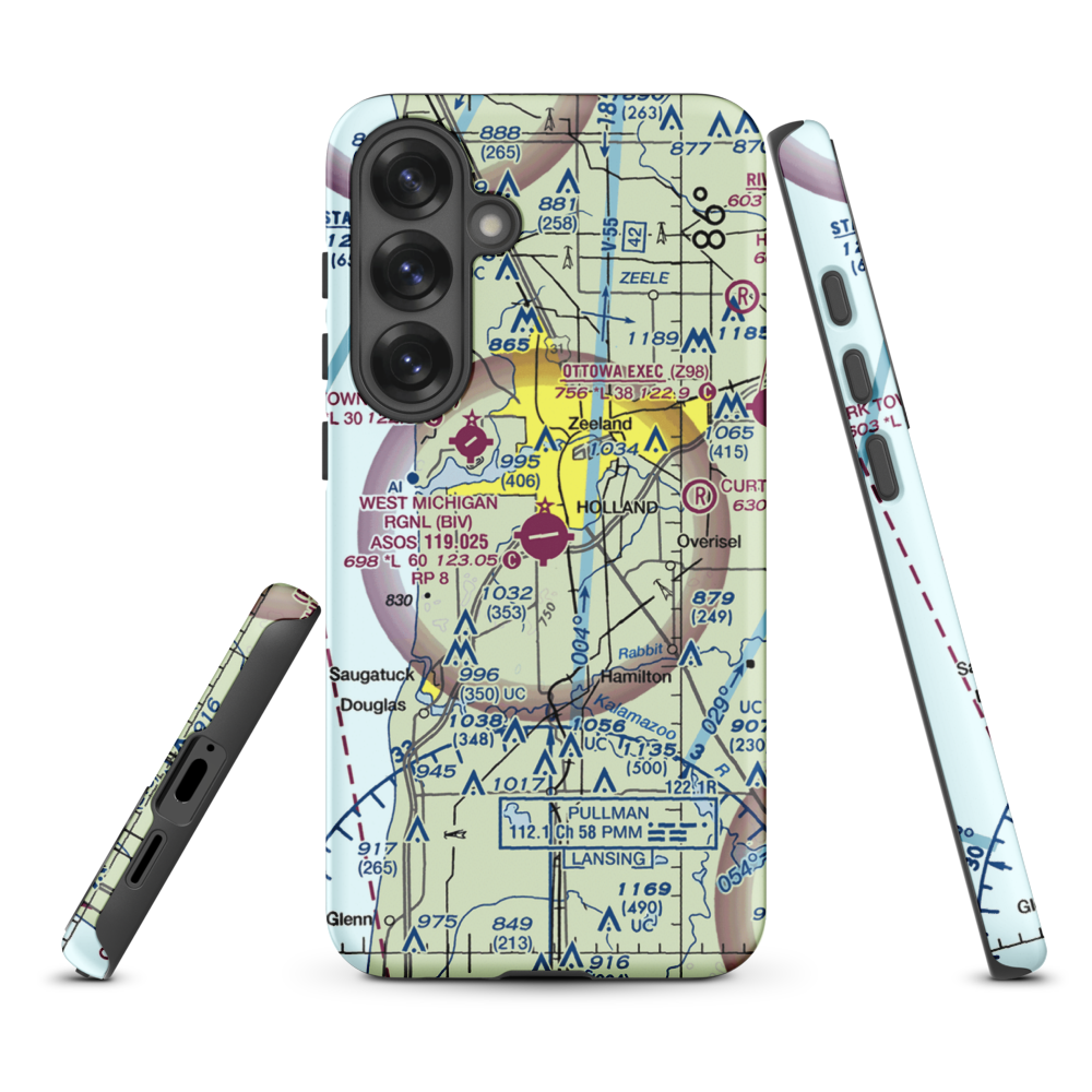 Tulip City Airport (BIV) VFR Sectional Samsung Phone Case Samsung Galaxy S25 Plus model shown