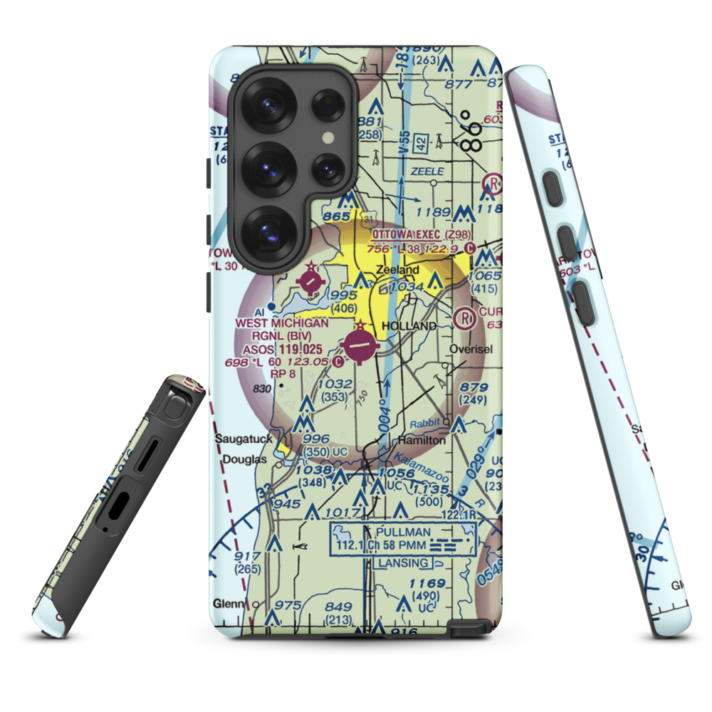 Tulip City Airport (BIV) VFR Sectional Samsung Phone Case Samsung Galaxy S25 Ultra model shown