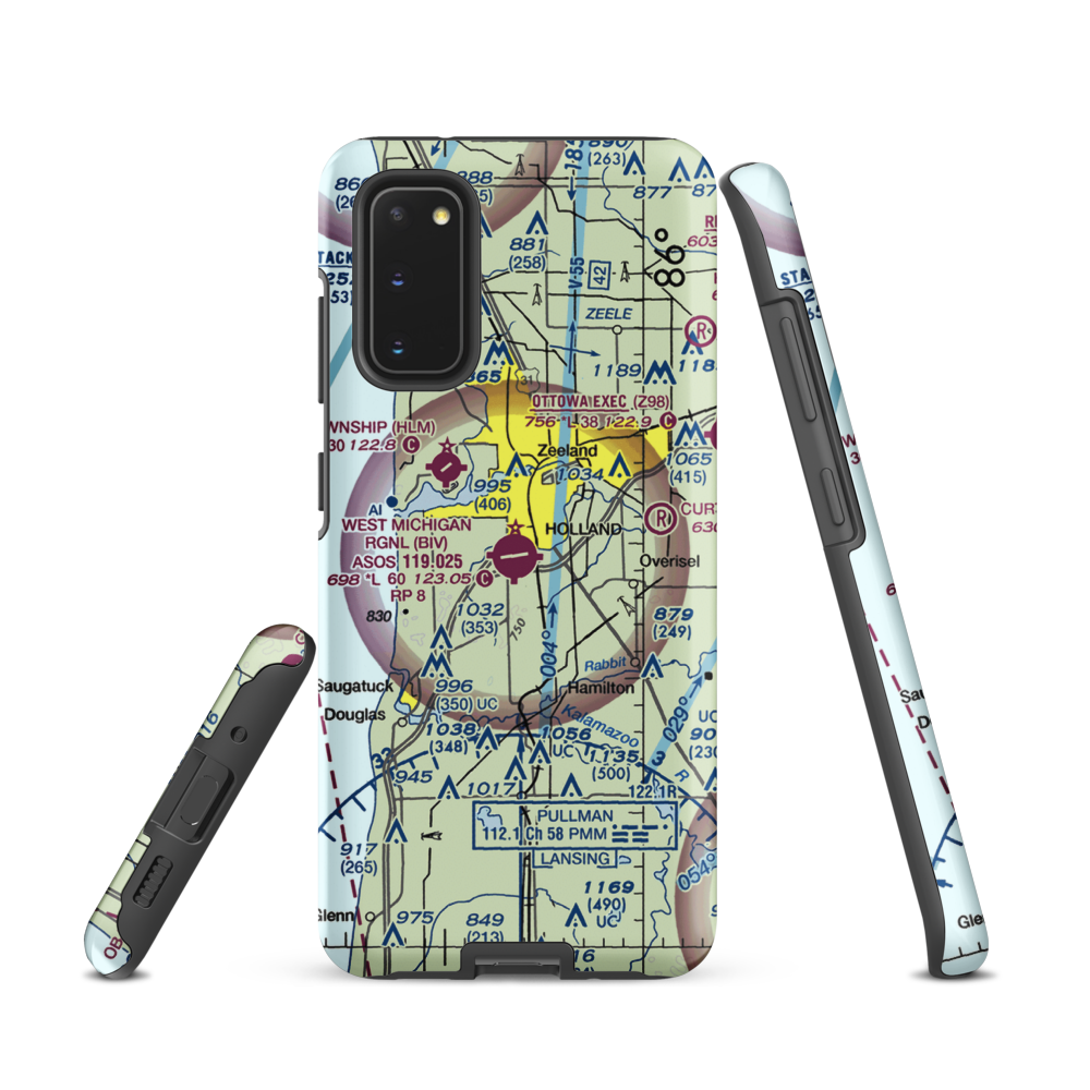 Tulip City Airport (BIV) VFR Sectional Samsung Phone Case Samsung Galaxy S20 model shown