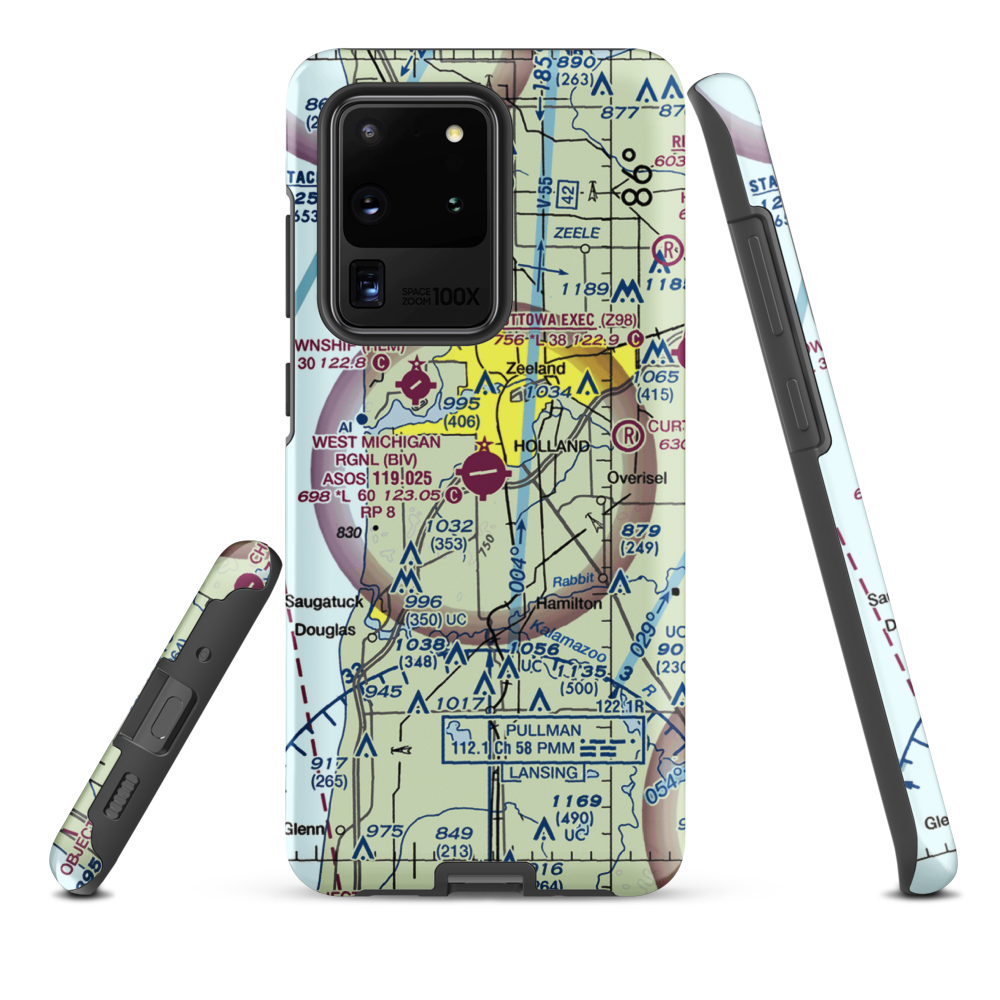 Tulip City Airport (BIV) VFR Sectional Samsung Phone Case Samsung Galaxy S20 Ultra model shown