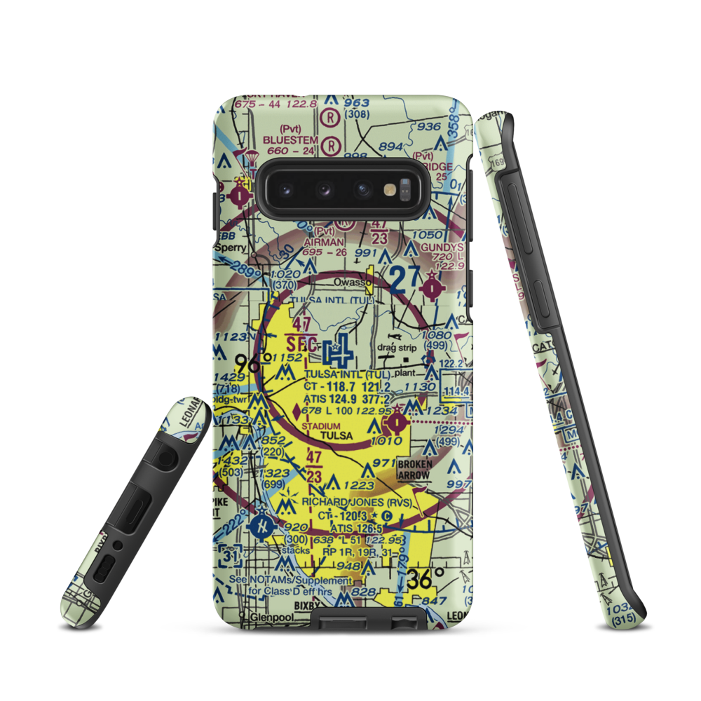 Tulsa International Airport (TUL) VFR Sectional Samsung Phone Case Samsung Galaxy S10 model shown