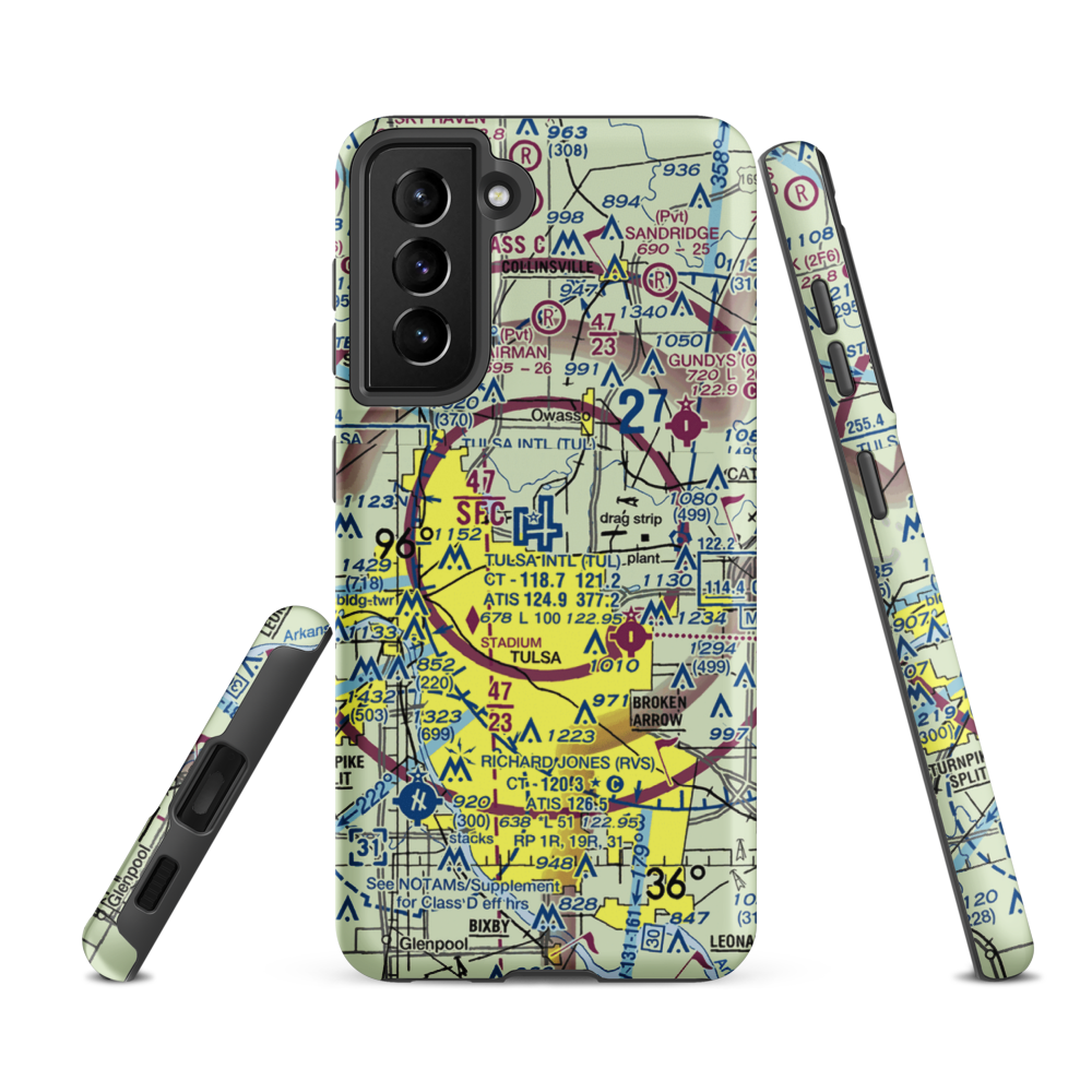 Tulsa International Airport (TUL) VFR Sectional Samsung Phone Case Samsung Galaxy S21 FE model shown