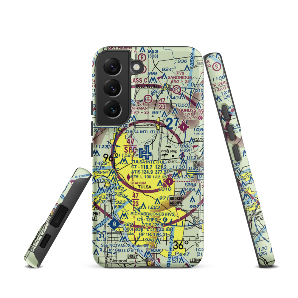 Tulsa International Airport (TUL) VFR Sectional Samsung Phone Case Samsung Galaxy S22 model shown