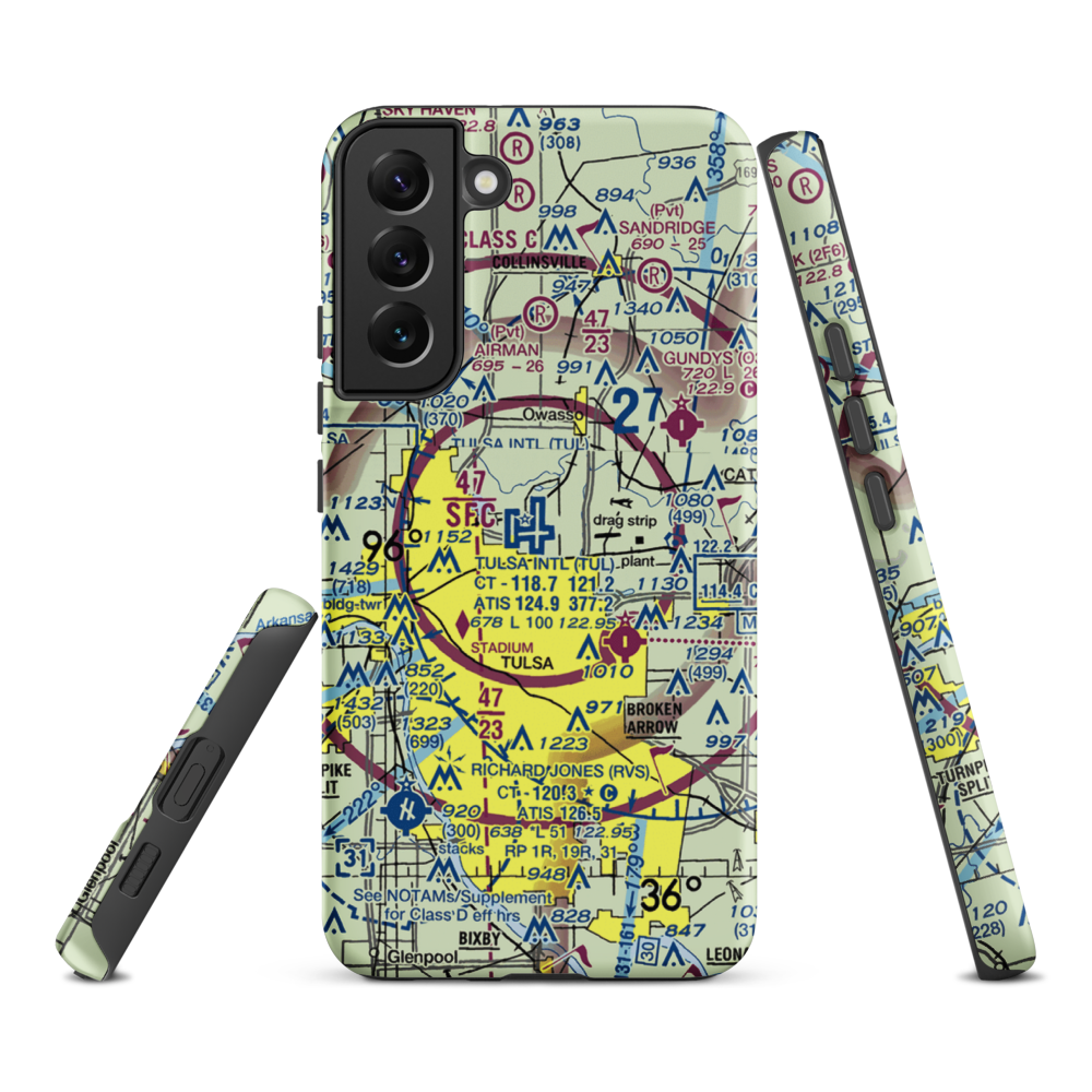 Tulsa International Airport (TUL) VFR Sectional Samsung Phone Case Samsung Galaxy S22 Plus model shown