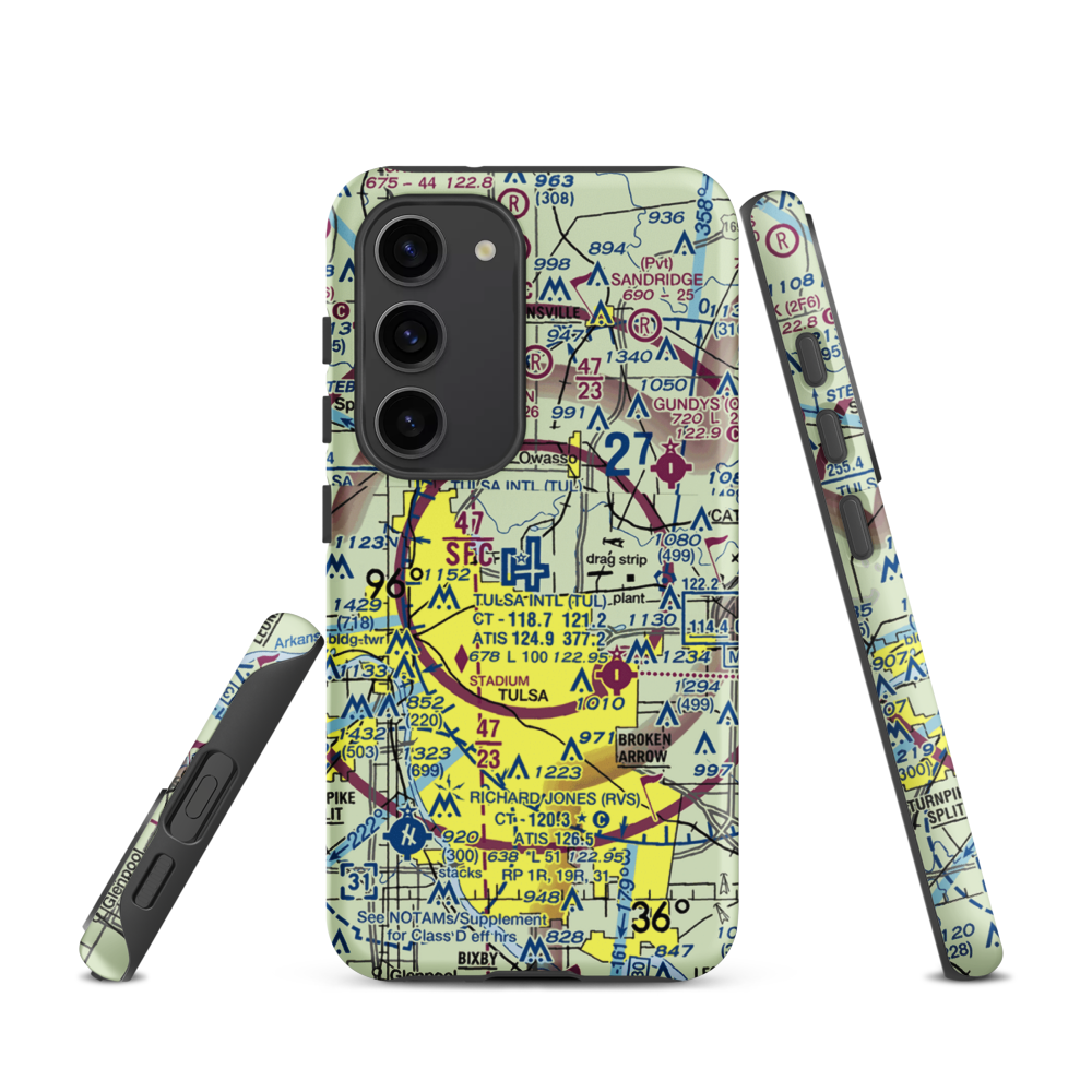 Tulsa International Airport (TUL) VFR Sectional Samsung Phone Case Samsung Galaxy S23 model shown