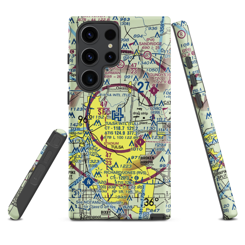 Tulsa International Airport (TUL) VFR Sectional Samsung Phone Case Samsung Galaxy S23 Ultra model shown