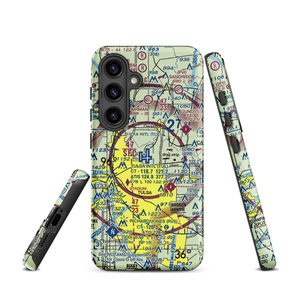 Tulsa International Airport (TUL) VFR Sectional Samsung Phone Case Samsung Galaxy S24 model shown