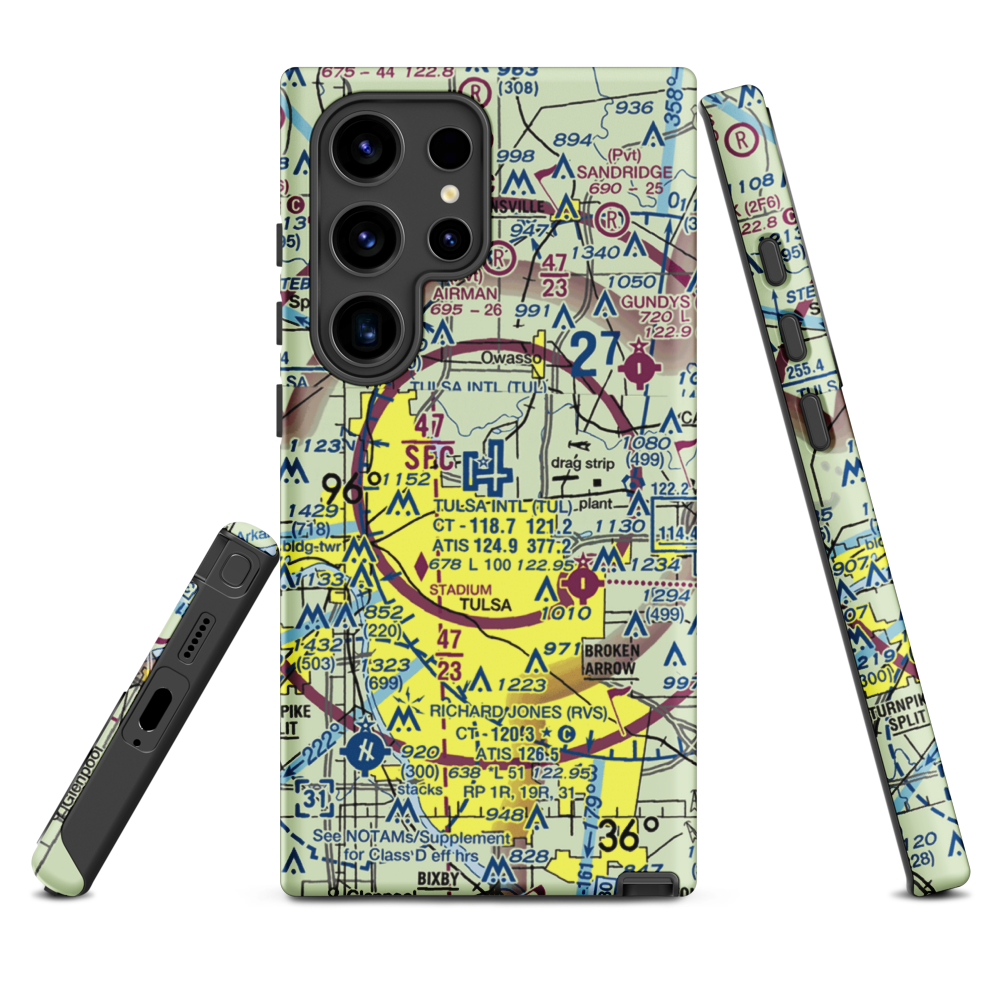 Tulsa International Airport (TUL) VFR Sectional Samsung Phone Case Samsung Galaxy S24 Ultra model shown