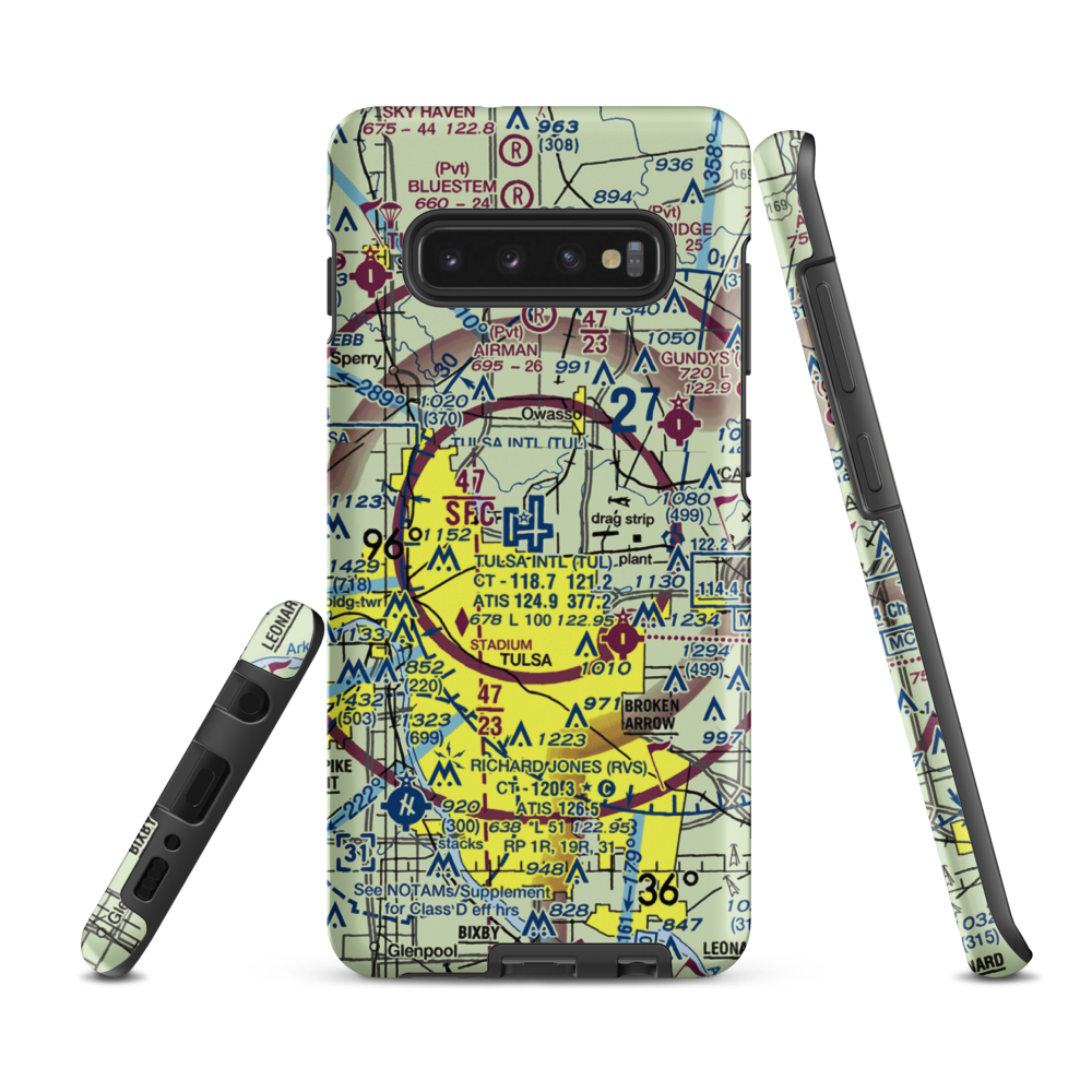 Tulsa International Airport (TUL) VFR Sectional Samsung Phone Case Samsung Galaxy S10 Plus model shown