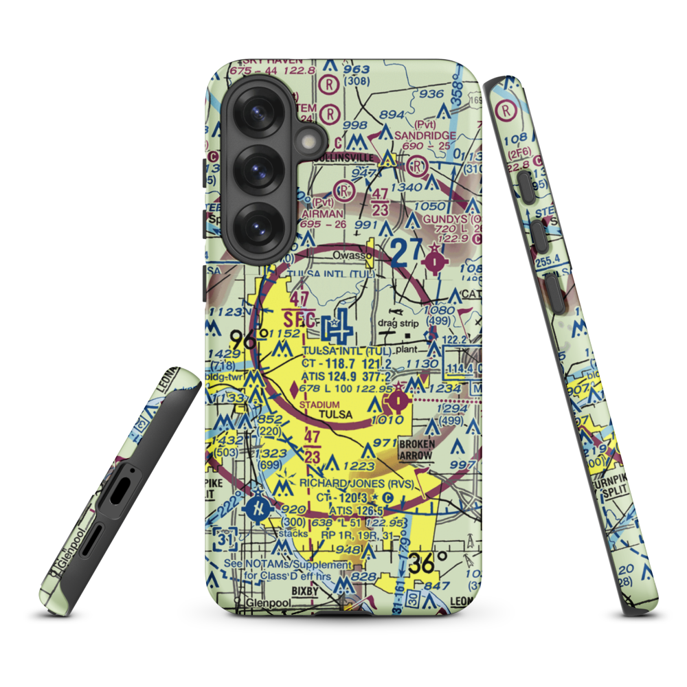 Tulsa International Airport (TUL) VFR Sectional Samsung Phone Case Samsung Galaxy S25 Plus model shown