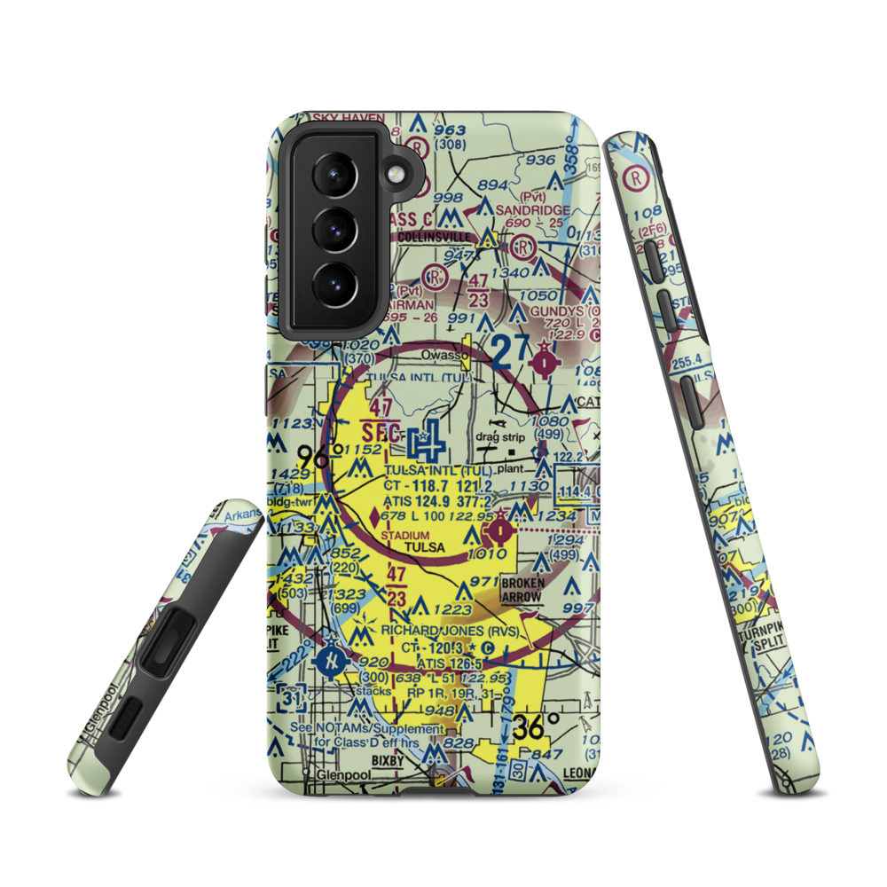 Tulsa International Airport (TUL) VFR Sectional Samsung Phone Case Samsung Galaxy S21 model shown
