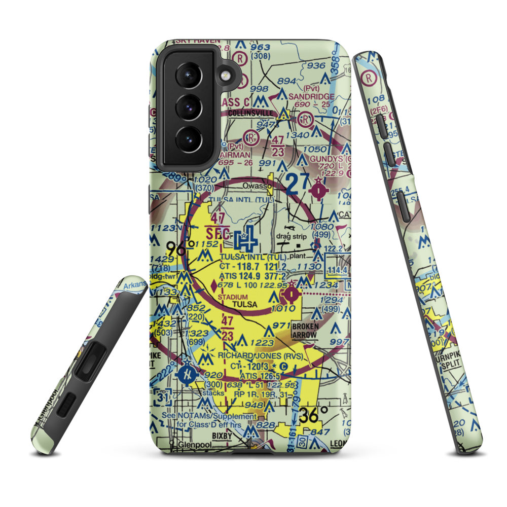 Tulsa International Airport (TUL) VFR Sectional Samsung Phone Case Samsung Galaxy S21 Plus model shown