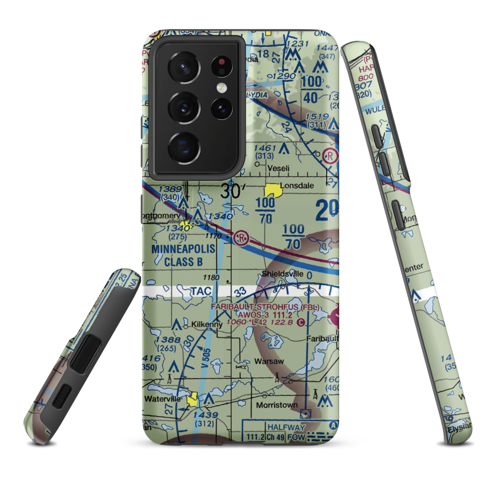 Tuma Private Airport (MN49) VFR Sectional Samsung Phone Case Samsung Galaxy S21 Plus model shown
