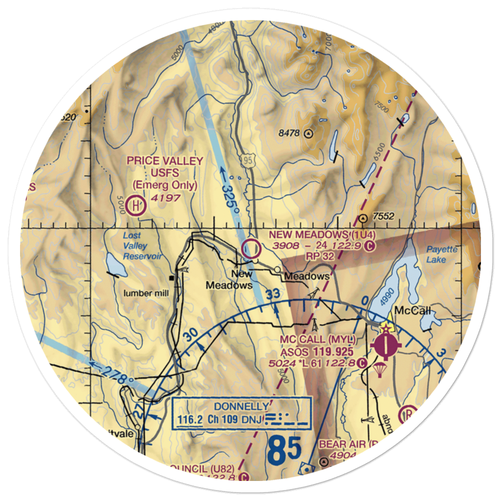 New Meadows Airport (1U4) VFR Sectional Sticker (30 mile) 