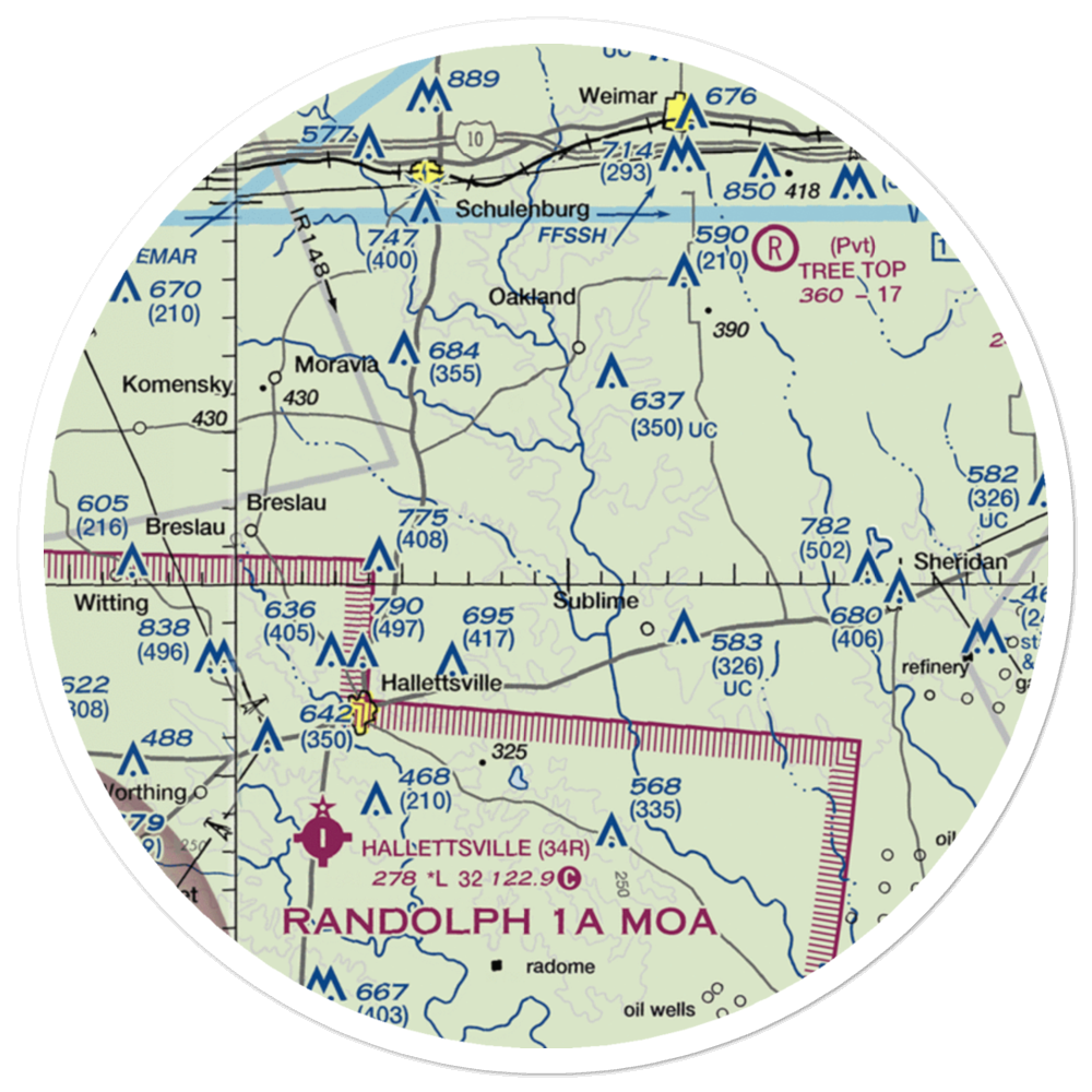 Lesikar Ranch Airport (1T9) VFR Sectional Sticker (30 mile) 