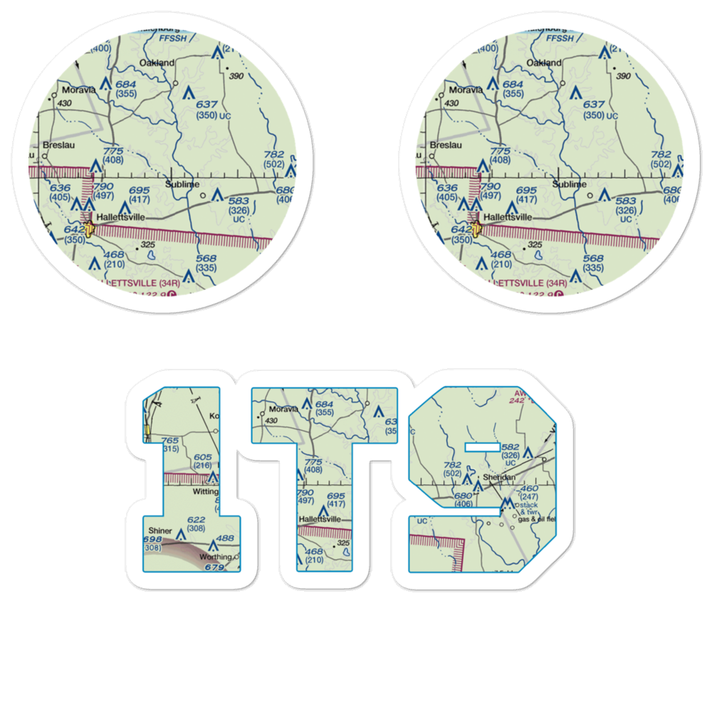 Lesikar Ranch Airport (1T9) VFR Sectional Sticker Pack 