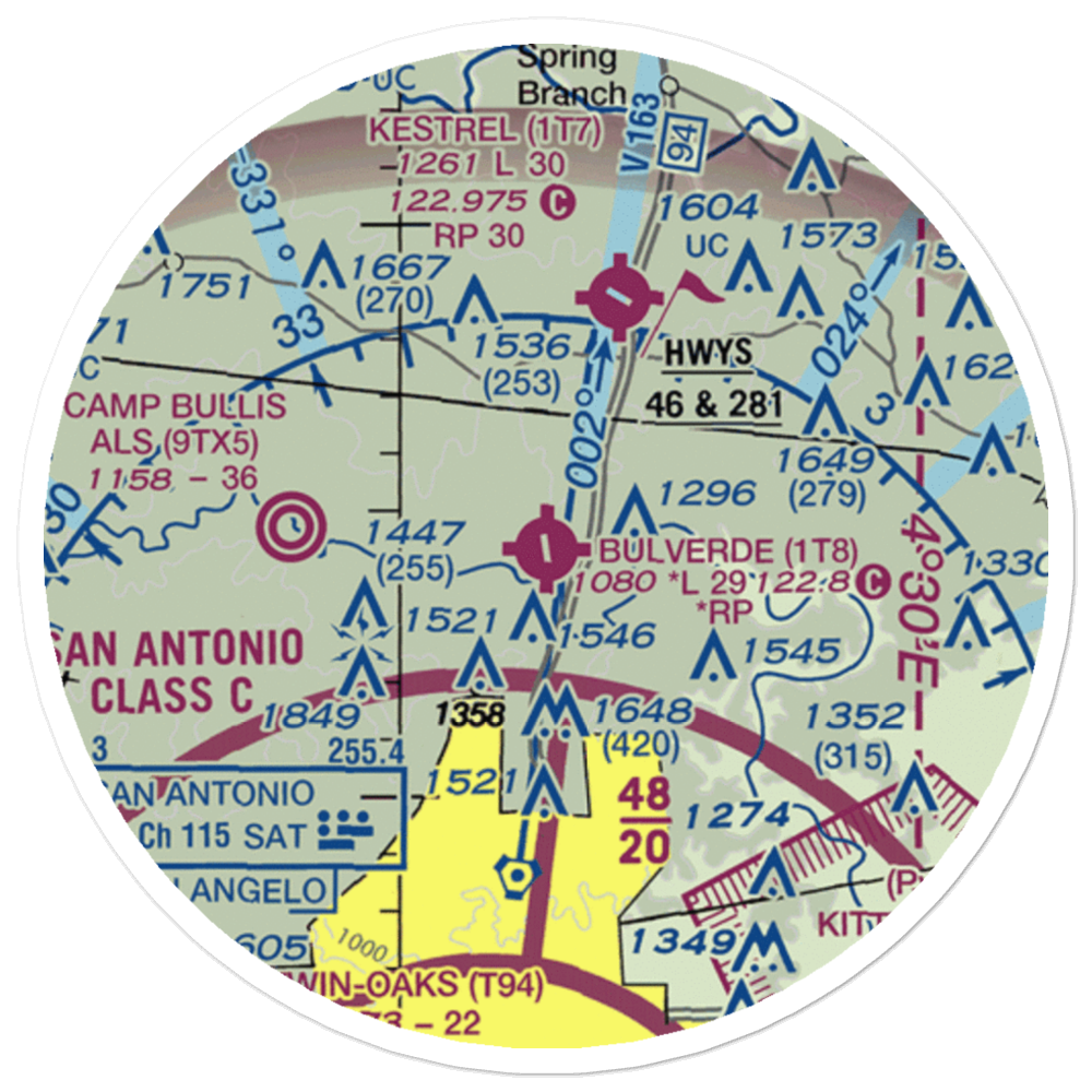 Bulverde Airpark (1T8) VFR Sectional Sticker (20 mile) 