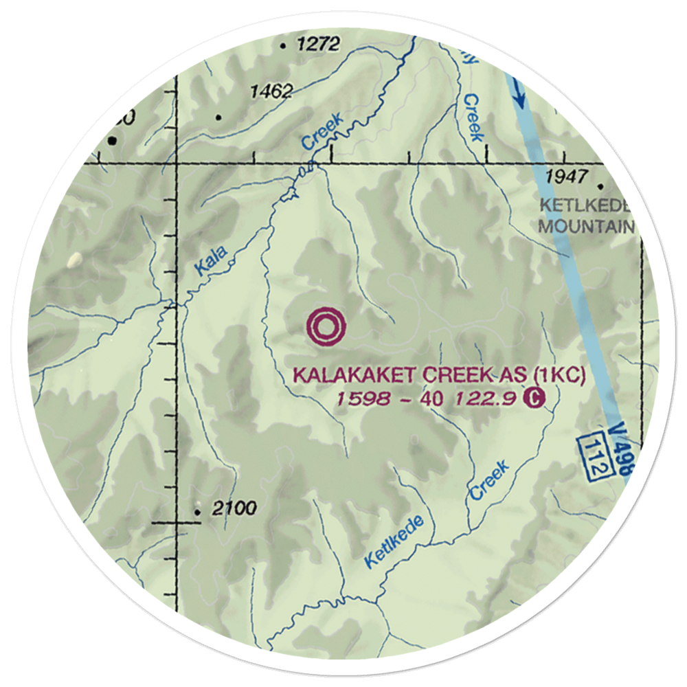 Kalakaket Creek AS Airport (1KC) VFR Sectional Sticker (20 mile) 