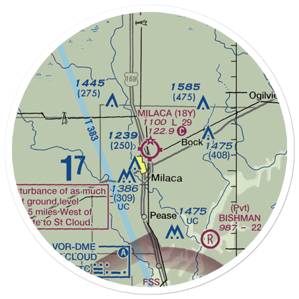 Milaca Municipal Airport (18Y) VFR Sectional Sticker (20 mile) 