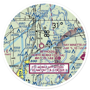 Mark Reynolds/North Mobile County Airport (15A) VFR Sectional Sticker (20 mile)