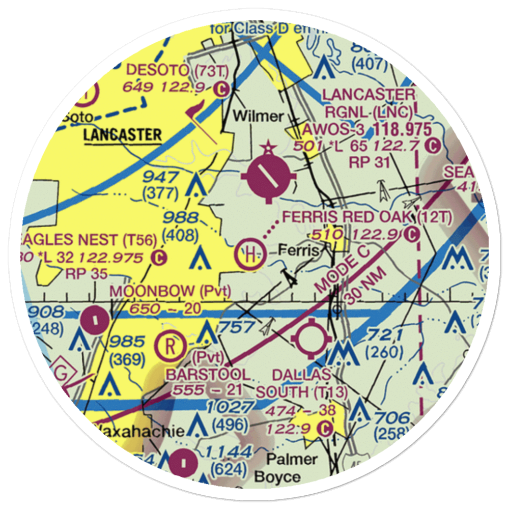 Ferris Red Oak Municipal Heliport (12T) VFR Sectional Sticker (20 mile) 