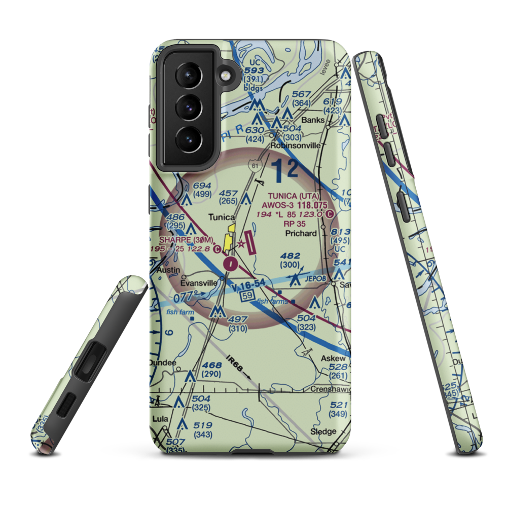 Tunica Municipal Airport (UTA) VFR Sectional Samsung Phone Case Samsung Galaxy S21 FE model shown