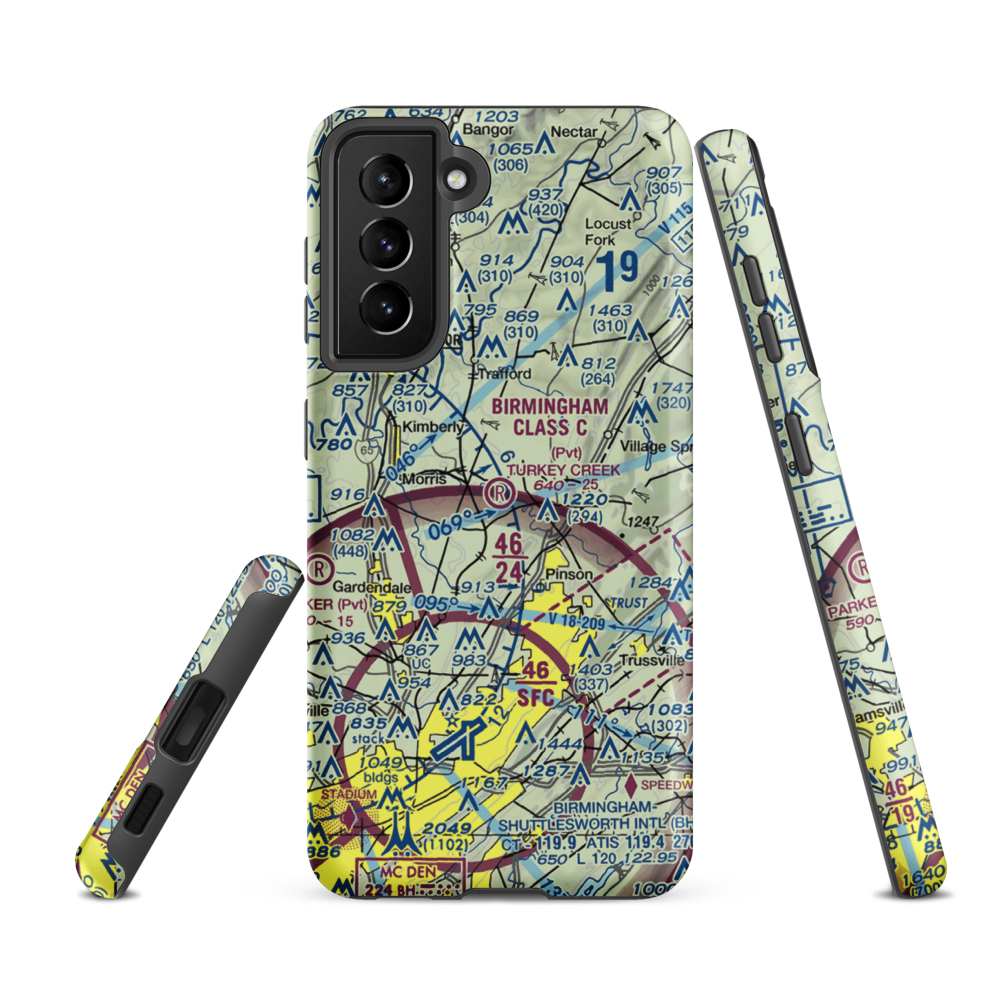 Turkey Creek Airport (AL16) VFR Sectional Samsung Phone Case Samsung Galaxy S21 FE model shown