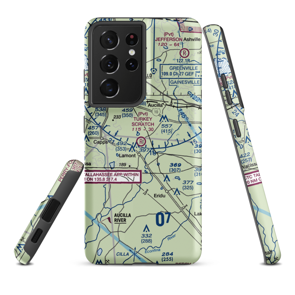 Turkey Scratch Plantation Airport (4FL0) VFR Sectional Samsung Phone Case Samsung Galaxy S21 Plus model shown