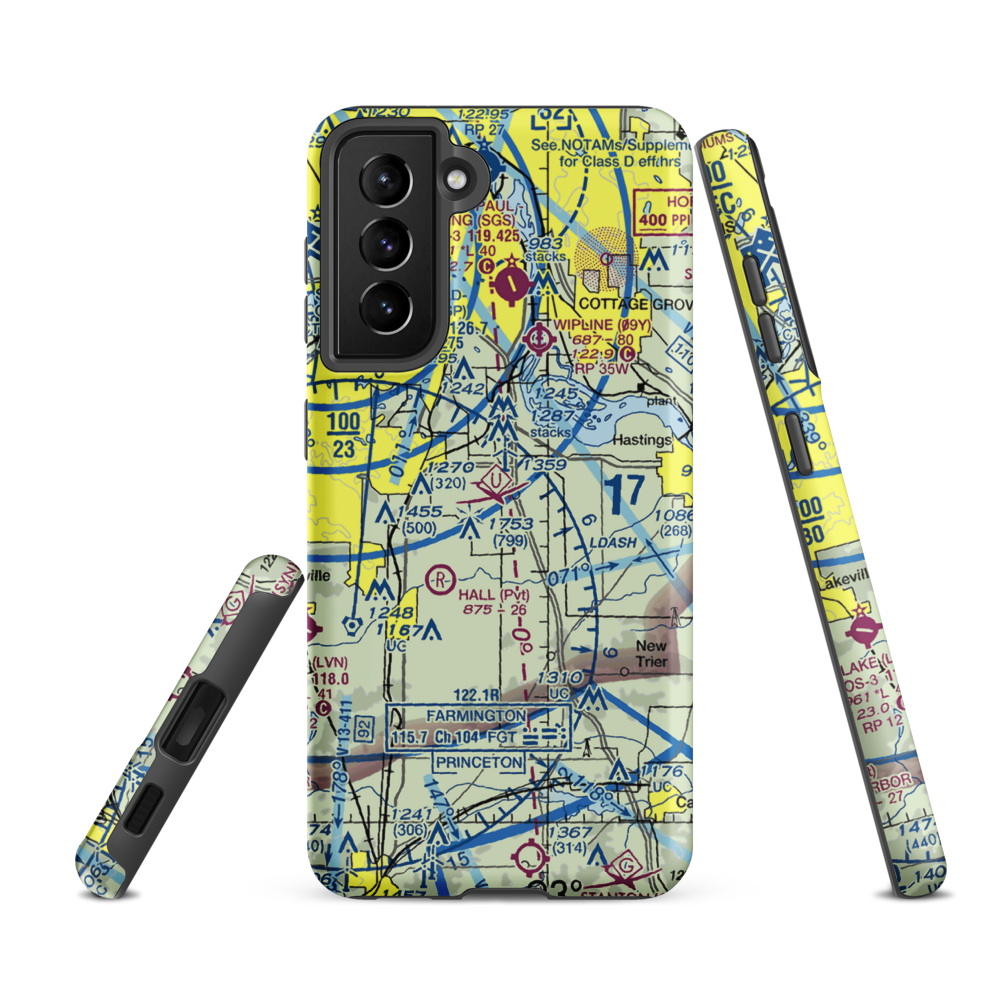 Turkey Track Airport (MY52) VFR Sectional Samsung Phone Case Samsung Galaxy S21 FE model shown