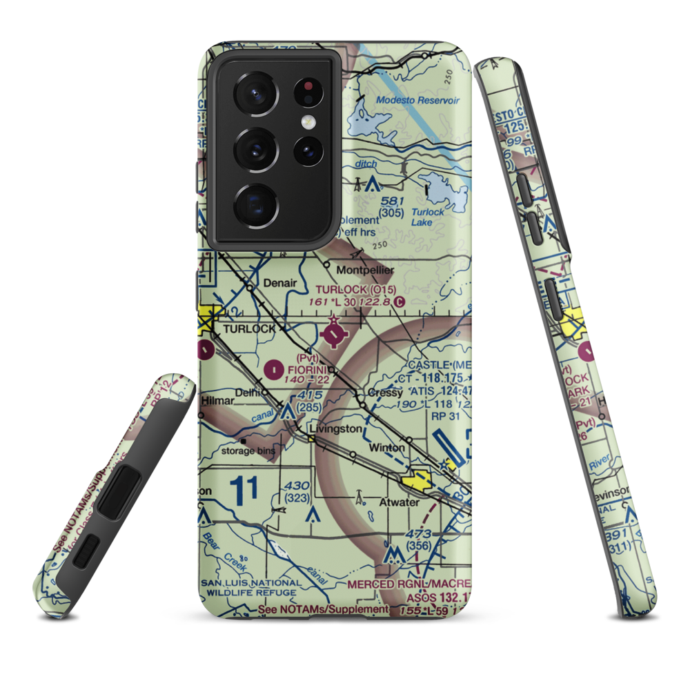 Turlock Municipal Airport (O15) VFR Sectional Samsung Phone Case Samsung Galaxy S21 Plus model shown
