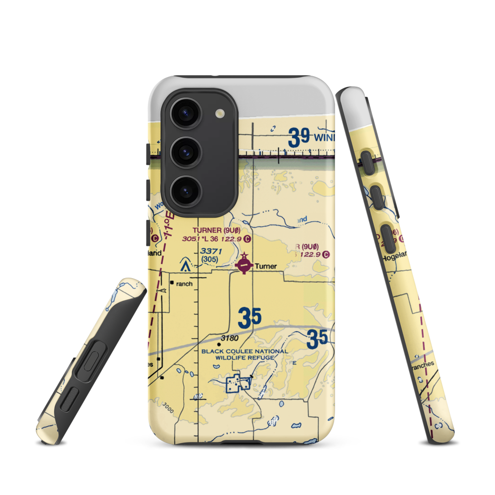Turner Airport (9U0) VFR Sectional Samsung Phone Case Samsung Galaxy S23 model shown