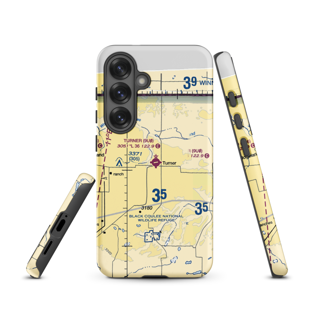 Turner Airport (9U0) VFR Sectional Samsung Phone Case Samsung Galaxy S25 model shown
