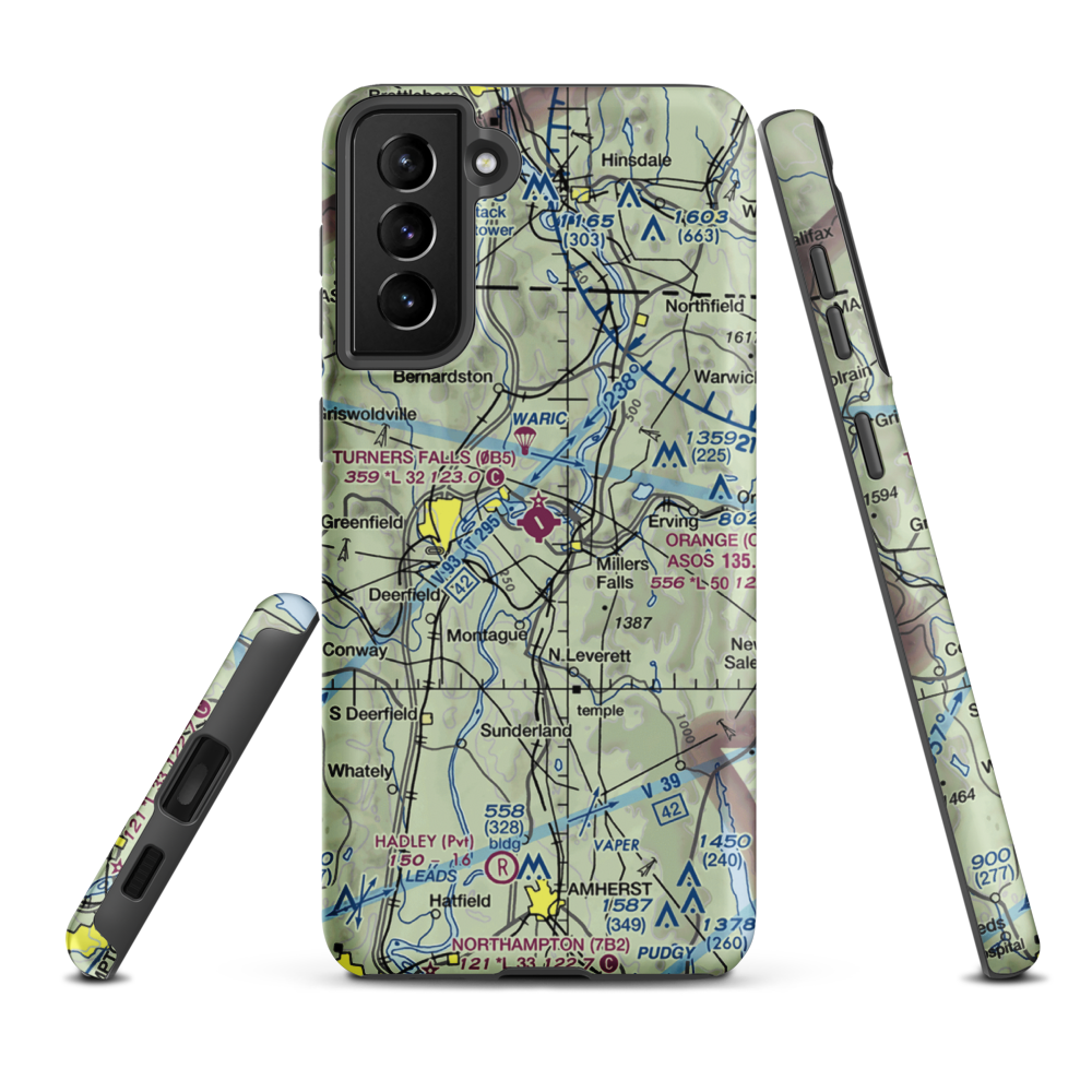 Turners Falls Airport (0B5) VFR Sectional Samsung Phone Case Samsung Galaxy S21 Plus model shown