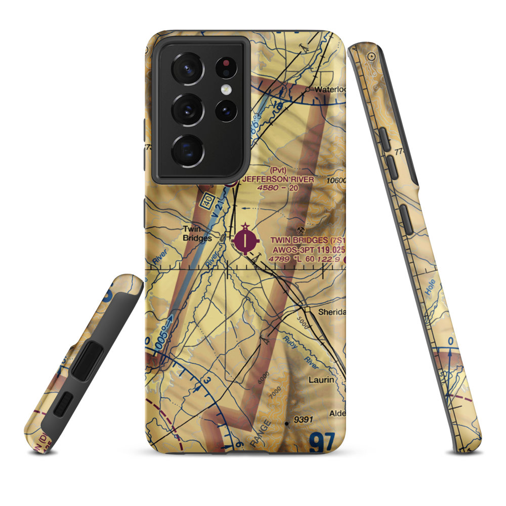 Twin Bridges Airport (7S1) VFR Sectional Samsung Phone Case Samsung Galaxy S21 Plus model shown