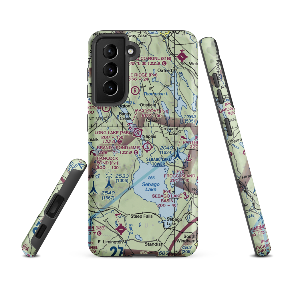 Twin Eagles Airport (71ME) VFR Sectional Samsung Phone Case Samsung Galaxy S21 FE model shown