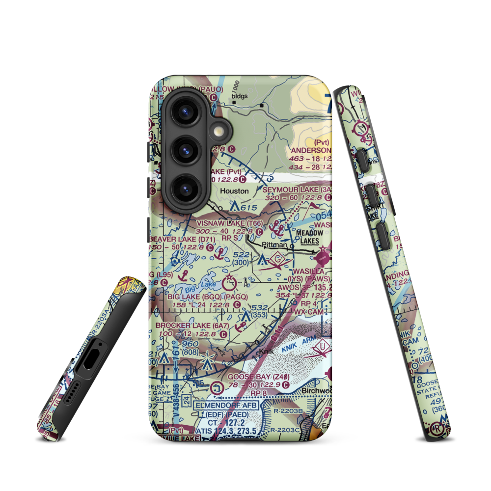 Twin Lake Airport (AK95) VFR Sectional Samsung Phone Case Samsung Galaxy S24 model shown