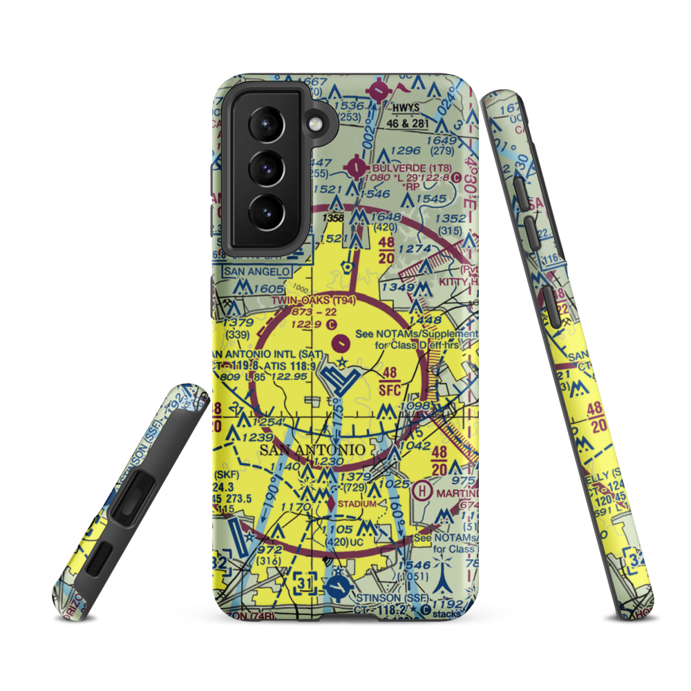 Twin-Oaks Airport (T94) VFR Sectional Samsung Phone Case Samsung Galaxy S21 FE model shown