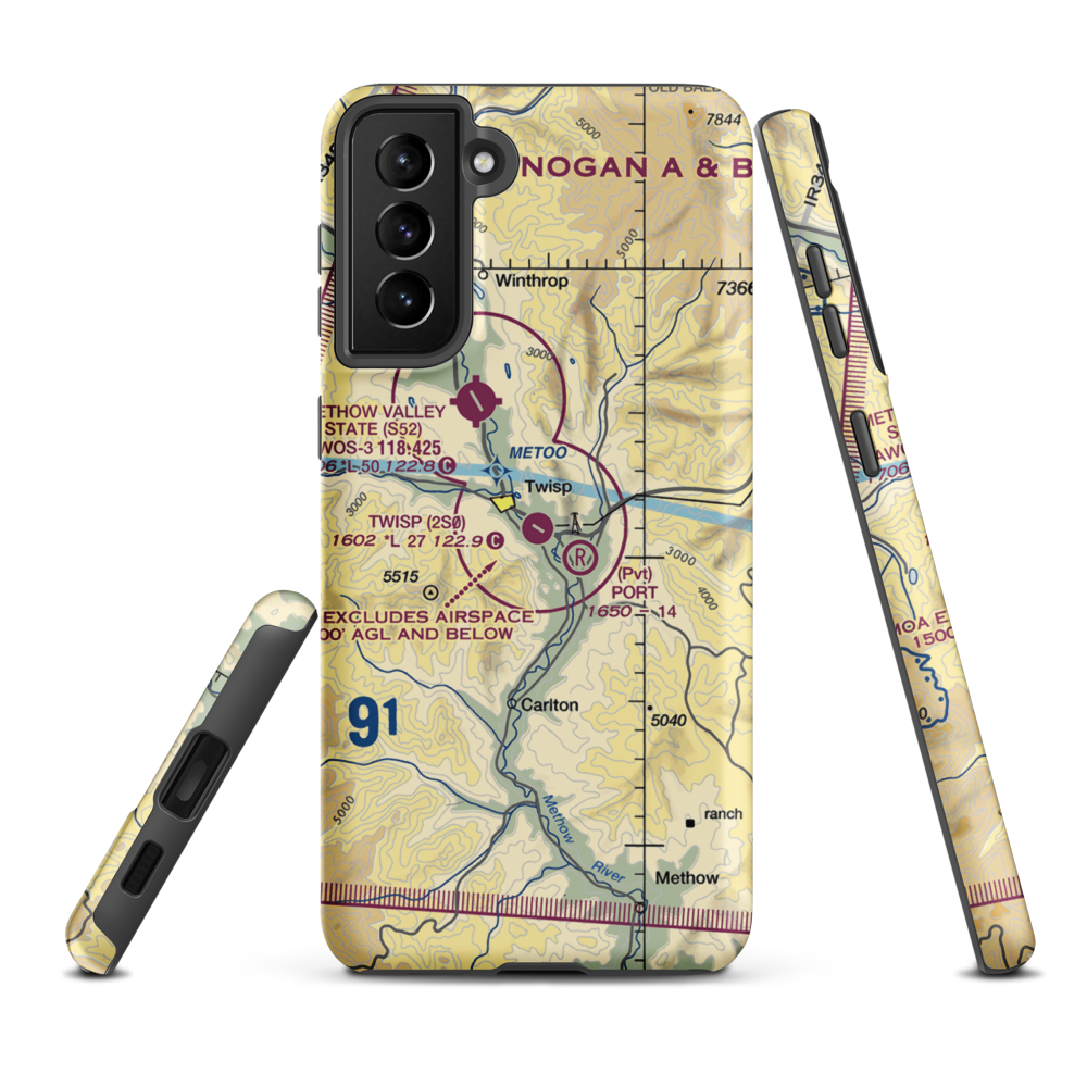 Twisp Municipal Airport (2S0) VFR Sectional Samsung Phone Case Samsung Galaxy S21 Plus model shown