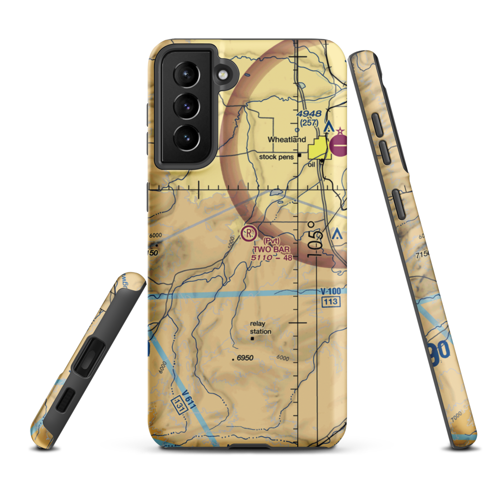 Two Bar Ranch Airport (WY59) VFR Sectional Samsung Phone Case Samsung Galaxy S21 Plus model shown