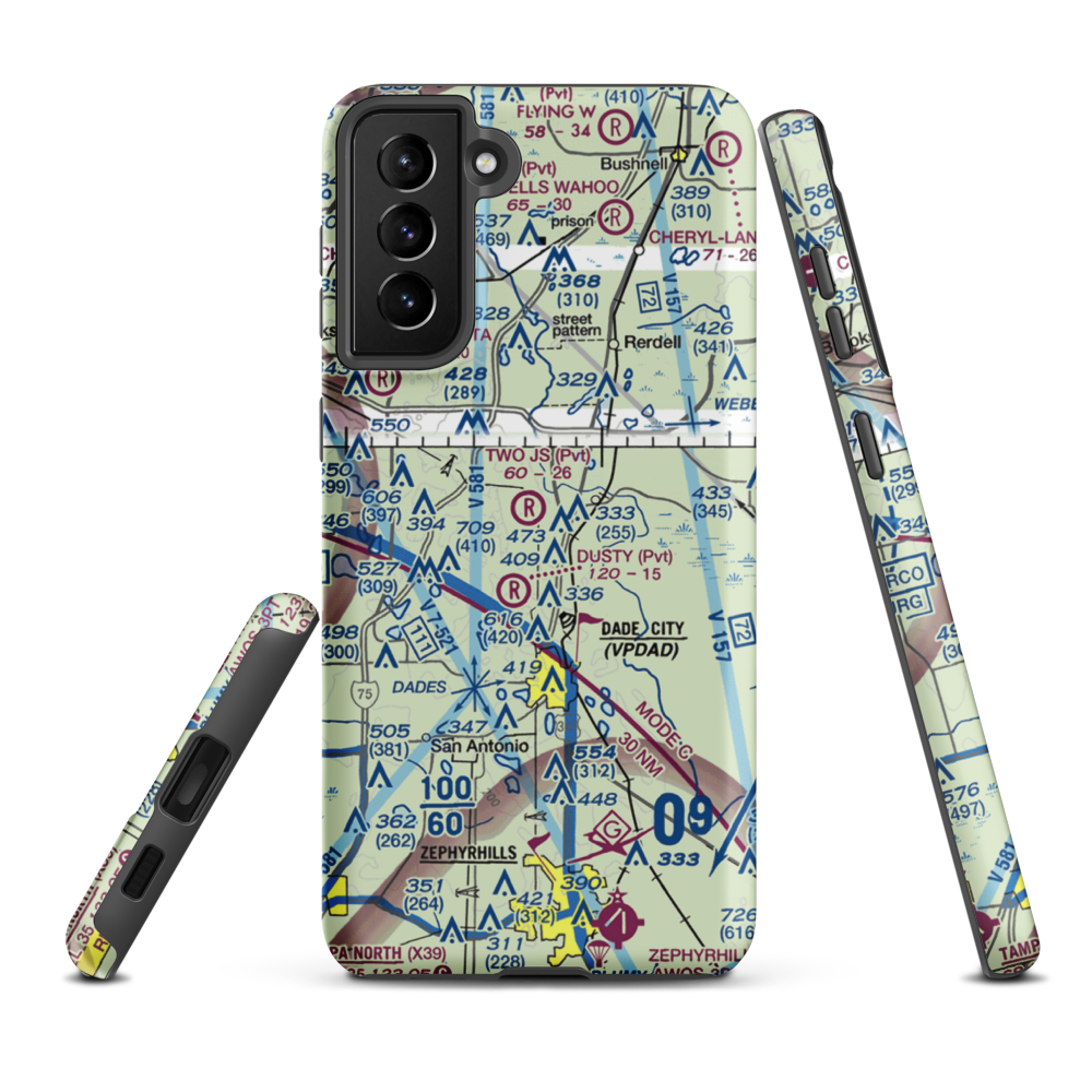 Two J's Flying Ranch Airport (3FL1) VFR Sectional Samsung Phone Case Samsung Galaxy S21 FE model shown