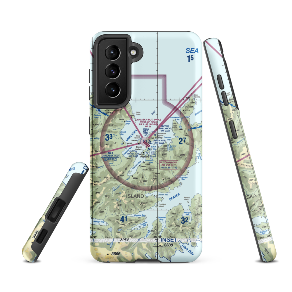 Unalaska Airport (DUT) VFR Sectional Samsung Phone Case Samsung Galaxy S21 FE model shown