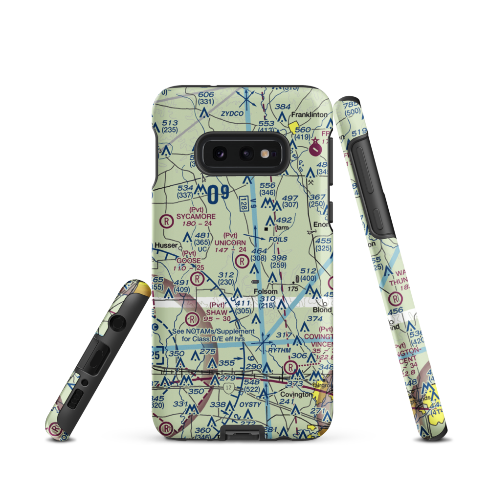 Unicorn Airport (LA26) VFR Sectional Samsung Phone Case Samsung Galaxy S10e model shown