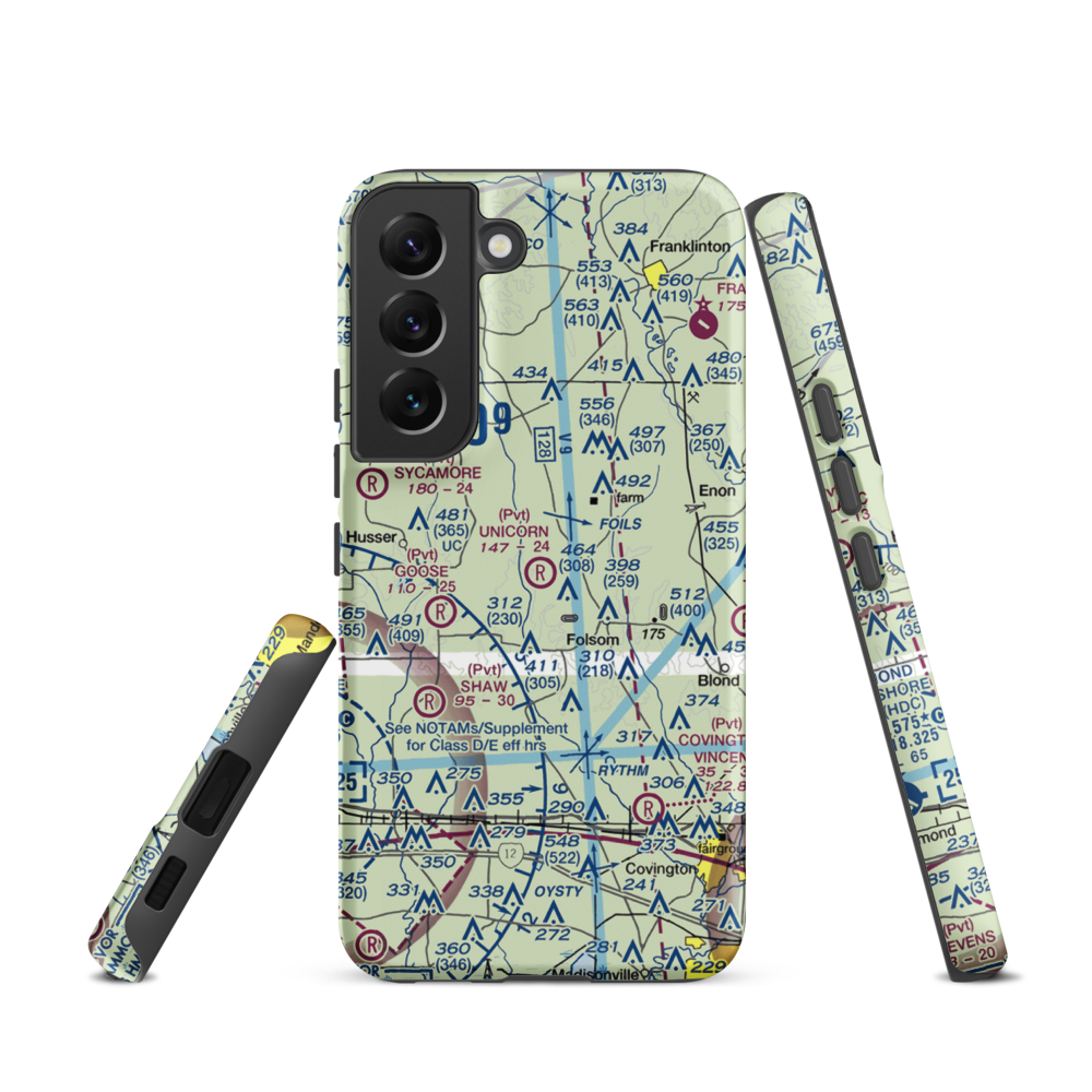 Unicorn Airport (LA26) VFR Sectional Samsung Phone Case Samsung Galaxy S22 model shown