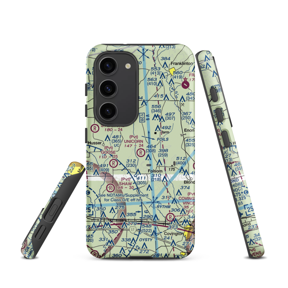 Unicorn Airport (LA26) VFR Sectional Samsung Phone Case Samsung Galaxy S23 model shown